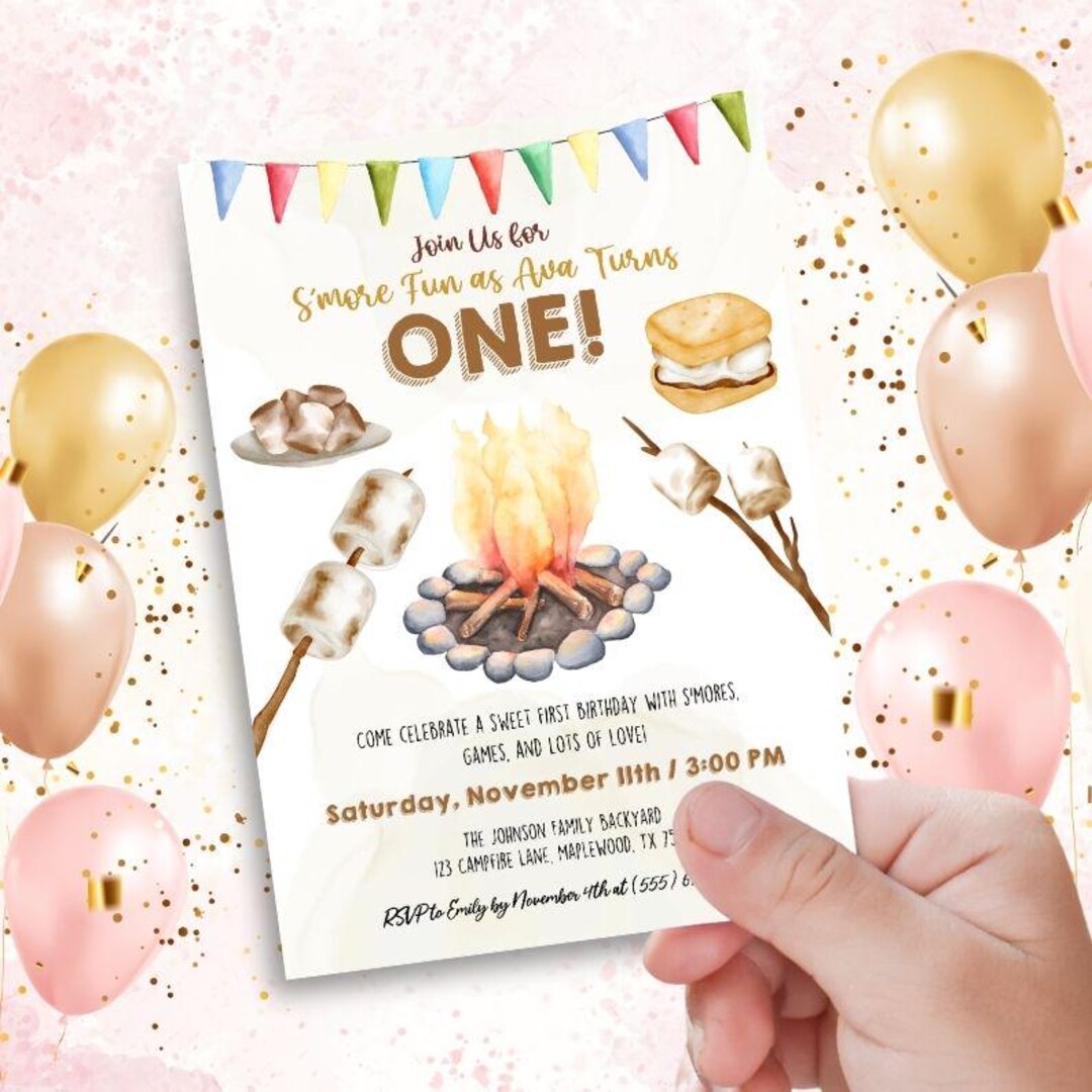 S'mores Birthday Invitation - Campfire and S'mores Design | Editable in ...