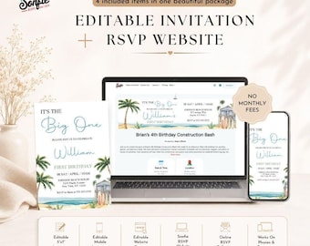 Tropical Beach Birthday RSVP Website Template | Editable Online Birthday Invitation | Tropical Beach Themed | Editable in Canva | SF8S9T