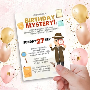 Mystery-Themed Birthday Invitation - Detective and Clue | Editable in Canva | Digital Invitation | SF2F3G
