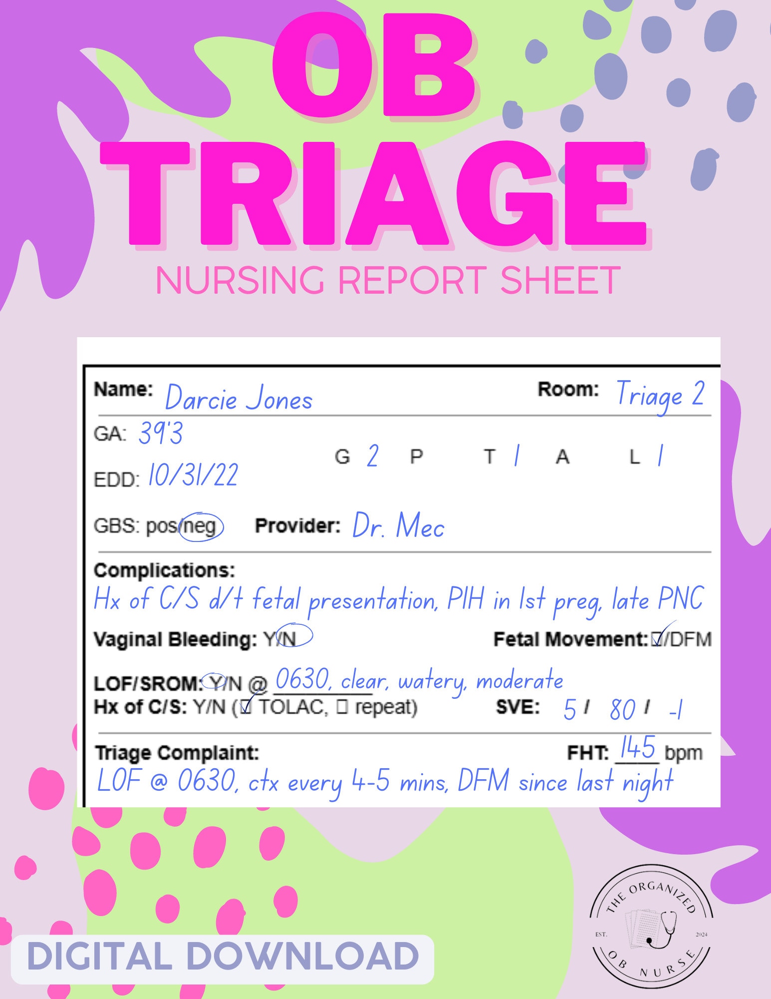 OB Triage Nursing Report Sheet - Etsy