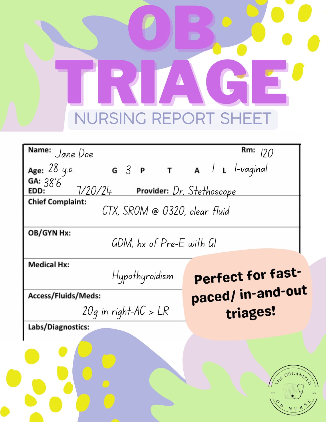 OB Triage Report Sheet - Etsy