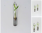 Bamboo Plant Hanger, Black and White , Stained Glass Panel, Contemporary, Wall Hanging Planter