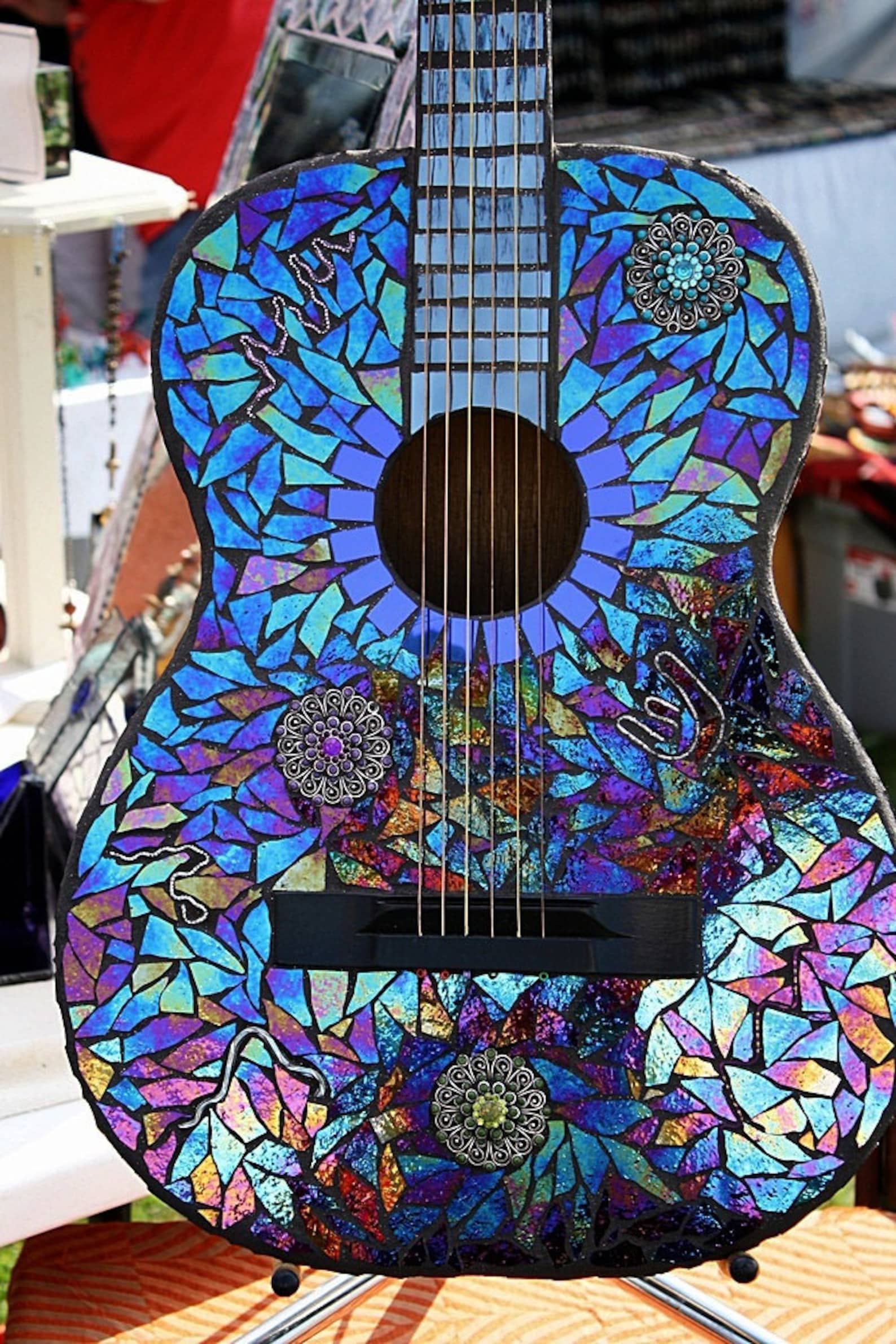 Stunning Stained Glass Mosaic Guitar The Blues Etsy