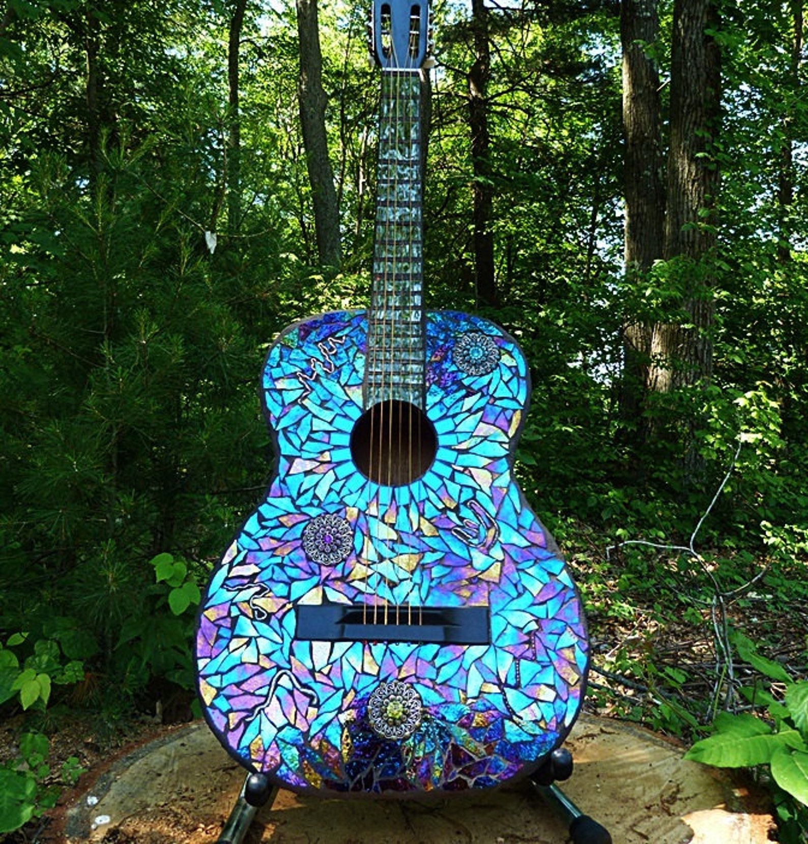 Stunning Stained Glass Mosaic Guitar The Blues Etsy