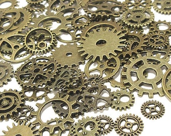 100pcs Steampunk Gear Charms MIX Antique Bronze Color Watch Clock Parts for Earrings Pendant Jewelry Making Craft DIY 12-33mm ec4618