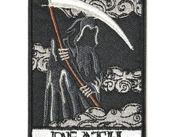 Grim Reaper Tarot Card Embroidered Iron On Patch 1pcs the Angel of Death for Halloween Clothing DIY 9x6.4cm ew8510