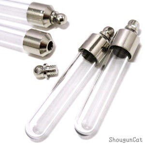 4pcs Screw on Cap Type Mini Glass Vial Tube Charms Silver for Glass Bottle Pendant Jewelry Making Craft DIY 35x7mm ec0137