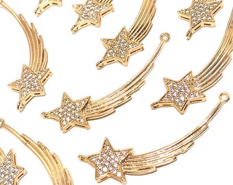 2 stuks Shooting Star Zirconia Connector Charms Goud Kleur voor Sieraden Maken Resin Craft DIY 44x13mm ec2154