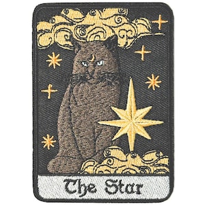 Schwarze Katze und Stern Tarot Karte gestickt Aufnäher 1 Stück für Kleidung DIY 9.1x6.5cm ew8555