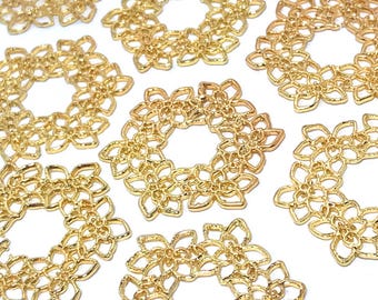 10pcs Flower Wreath Charms Gold Color Filigree Charm Parts for Jewelry Making Resin Craft DIY 30x25mm ec5645