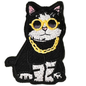 Cat with Sunglasses Embroidered Iron On Patch 1pcs for Clothing DIY 7.8 x 5.8cm ew8448