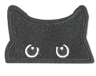 Peeping Black Cat Pocket Cat Embroidered Iron On Patch 1pcs for Clothing DIY 7.0x4.6cm ew8446