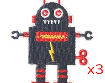 3 stks retro robot geborduurde opstrijkpatronen voor handgemaakte appliqué knutselen 8 x 6,6 cm ew8105