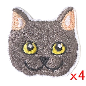 4 stuks grijze kat geborduurde opstrijkpatronen voor kleding DHZ 3,5 x 3,5 cm ew8420