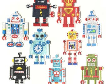 9 stks Retro Robot Geborduurde Ijzer Op Patches voor Kleding Decor Handgemaakte Applique Craft DIY 8x4-5.7 cm ew8110