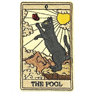 Black Cat and Sun Tarot Card Embroidered Iron On Patch 1pcs for Clothing DIY 9.0x5.5cm ew8560