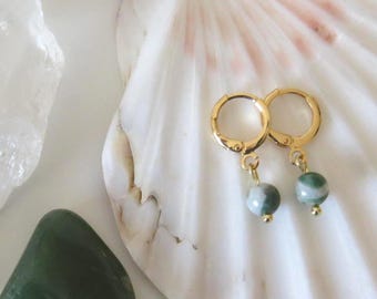 18k Gold Green Aventurine Dangle Earrings - Women's Minimalistic Crystal Jewelry