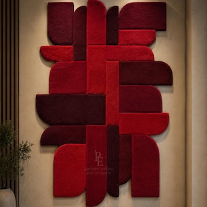 Ruby Interlock Hand Tufted Wool Rug, Modern Abstract Red Area Rug, Geometric Burgundy Carpet, Custom Size Luxury Rug
