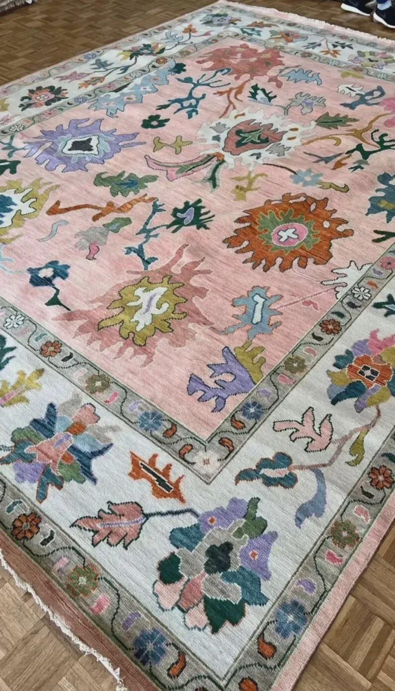 Pink Rup Pattern Buy PEC Hand Knotted Oushak Faded Area Rug Abstract Pattern Pink NZ ...