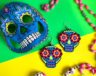 Sugar Skull Blue Earrings