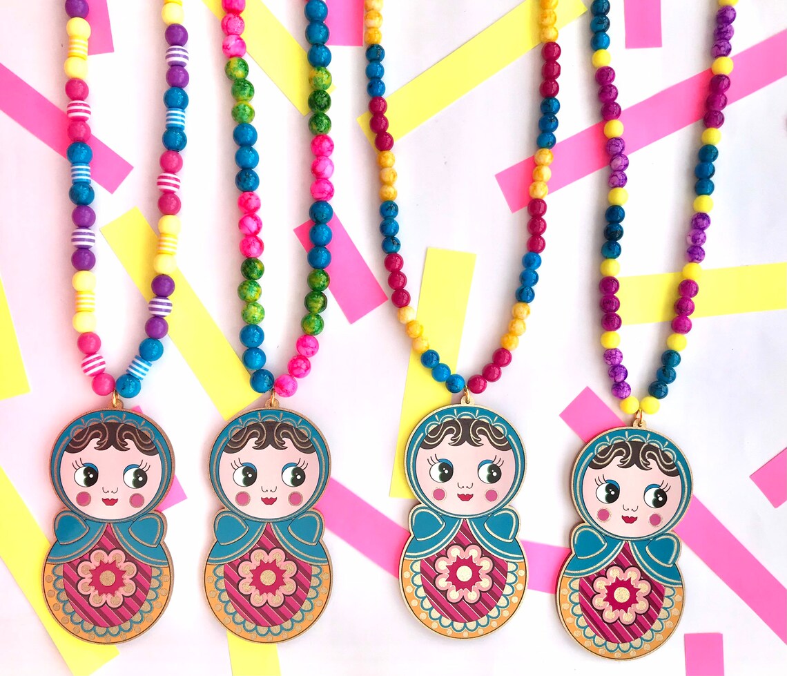 Matryoshka Roly Poly Necklace Etsy