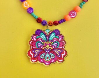 A Little Psychedelic Summer Beaded Charm Necklace