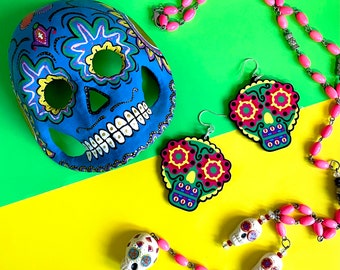 Sugar Skull Green Earrings