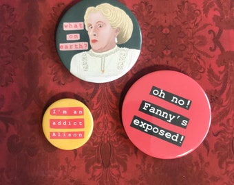 Ghosts Lady Fanny Button Set of 3 Button Pins Quotes