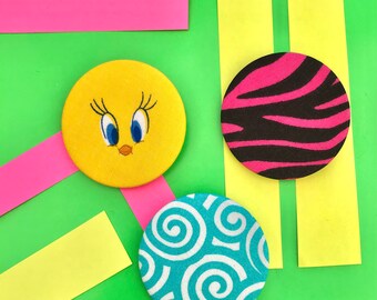 Bird Face and Patterned Fabric Badges Pins