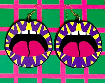 SECONDS Mouth Purple/Yellow Earrings