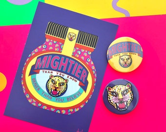 Jar of Mighty A6 Postcard Print Illustration Badges Pins Marmite Pop art Wall Art