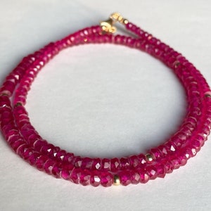 Red Spinel Necklace with Gold Beads, 18&quot; Natural Red Spinel Gemstone Necklace, Jedi Spinel Beaded Necklace, Gold Jewellery, Anniversary Gift