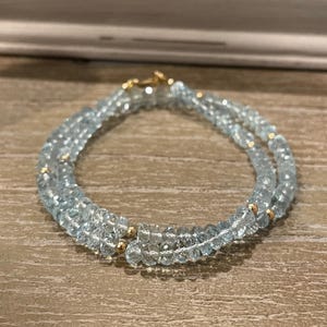 Aquamarine Beaded Necklace, Aquamarine Necklace with Gold Beads, Gemstone Necklace, March Birthstone Gift For Her