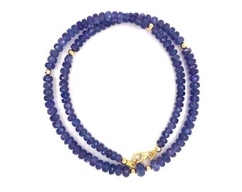 Natural Tanzanite Necklace with Gold Clasp, 19.5" Tanzanite Necklace, 5mm - 7mm Tanzanite beaded Necklace, Gold Jewellery, Gift For Her