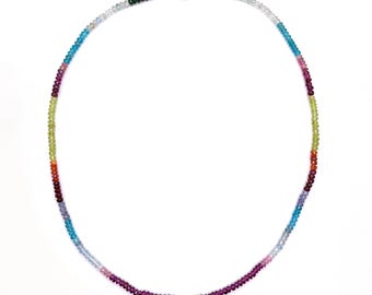 Collar de cuentas de piedras preciosas arcoíris, collar de piedras preciosas multicolor, collar de cristales arcoíris, collar de cuentas ombré de colores, collar de verano