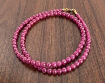 Collar de cuentas de rubí en oro macizo de 18 quilates, 53 cm de largo, redondo y liso, piedra natal de julio, ideal para ella.