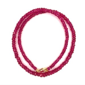 Myanmar Jedi Red Spinel Necklace, 18 Inch Red Spinel Necklace, Spinel Beaded Necklace, Rondelle Necklace, 9K Gold Jewellery, Gift For Her