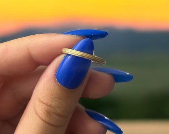 14k Solid Gold Ribbed Band Ring, Dainty Striped Wedding Ring, 14k Solid Gold Stackable Ring, Art Deco Design Ring, Perfect Anniversary Gift