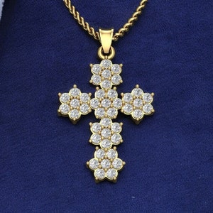 14k Solid Gold Diamond Cross Pendant, Diamond Cross Pendant for Her, Cross with Round Diamonds , Diamond Cross Gold Pendant, Gift for Her