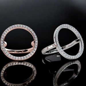 14k Solid Gold Open Circle Diamond Ring, Open Circle Real Diamond Ring, Diamond Circle Ring, Circle Gold Ring, Diamond Circle Statement Ring