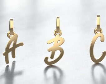 14K Solid Gold Initial Necklace, Gold Personalized Initial, Cursive Initial Necklace, Letter Pendant, Initial Necklace A to Z, Gift for Her