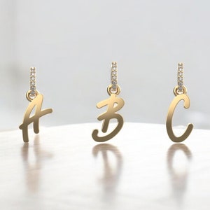 14K Solid Gold Initial Necklace, Gold Personalized Initial, Cursive Diamond Bail Initial Necklace, Letter Pendant, Initial Necklace A to Z