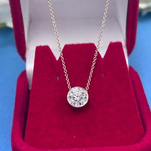 14K Solid Gold 1CTW IGI Certified Diamond Necklace, Lab Grown Diamond Pendant, Bezel Set Diamond Adjustable Necklace, Her Diamond Necklace