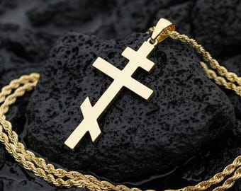 18K Solid Gold Orthodox Cross Pendant – 2mm Thick Religious Jewelry Unisex, Made in USA