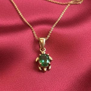 14k Solid Gold Turtle Pendant with Emerald – Gift for Her