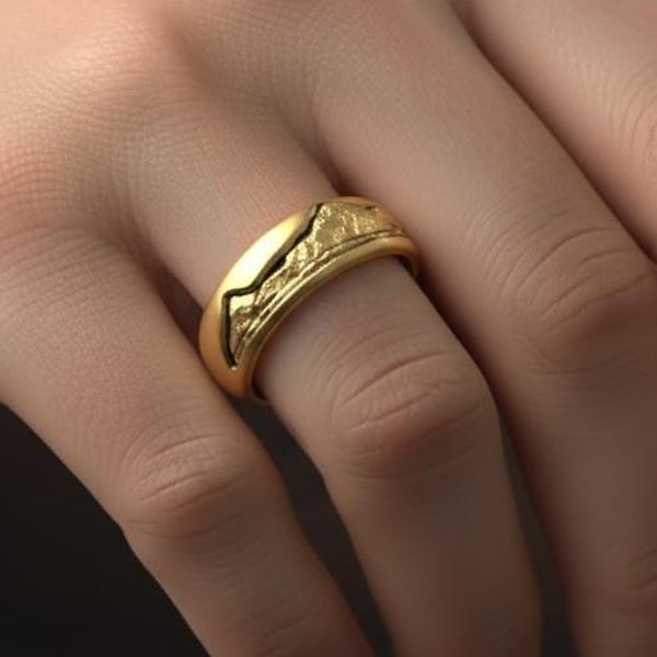 14k Solid Gold Armenian Wedding Band  Masis & Sis Mountain Ring  7mm Wide  White, Yellow, Rose Gold Options, Unisex Wedding Band