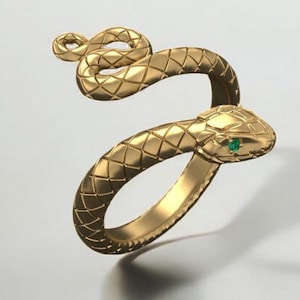 14k Solid Gold Snake Ring with Emerald Eyes, Snake Ring, Statement Ring for Women, Dainty Snake Ring, Snake Wraparound Ring for Her