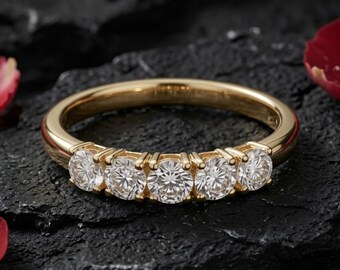 10K 14K 18K Solid Gold 1.25CT 5 Stone Lab Grown Diamond Ring