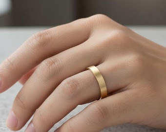 18k Solid Gold 3mm Flat Cut Wedding Band  Matte Satin Finish Comfort Fit  Free Engraving Men's Gold Ring