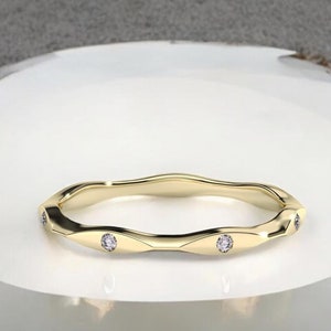 Thin Diamond Minimalist Ring 14k Solid Gold Diamond Ring Wedding Band Anniversary Gift For Women Mini Ring Present Valentine&#39;s Gift Charm